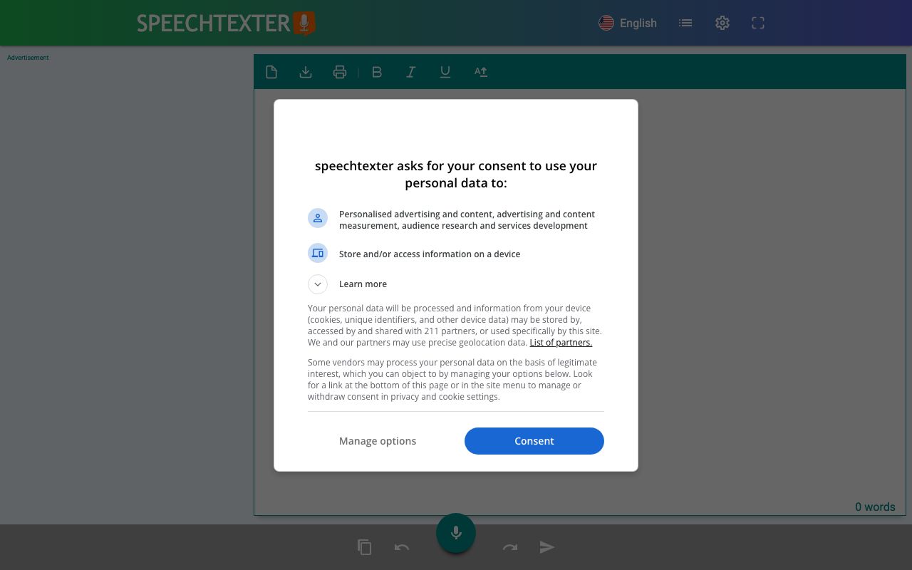 SpeechTexter — zrzut ekranu interfejsu