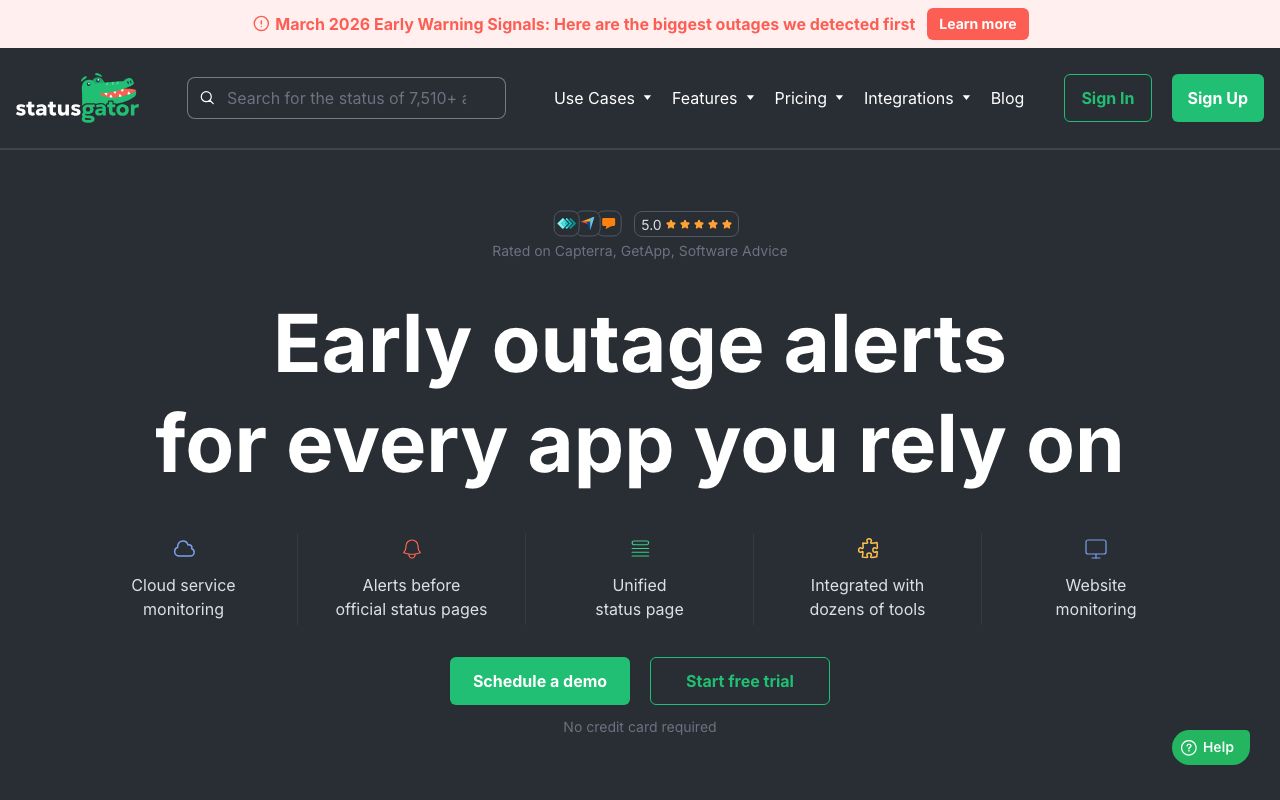 StatusGator — zrzut ekranu interfejsu
