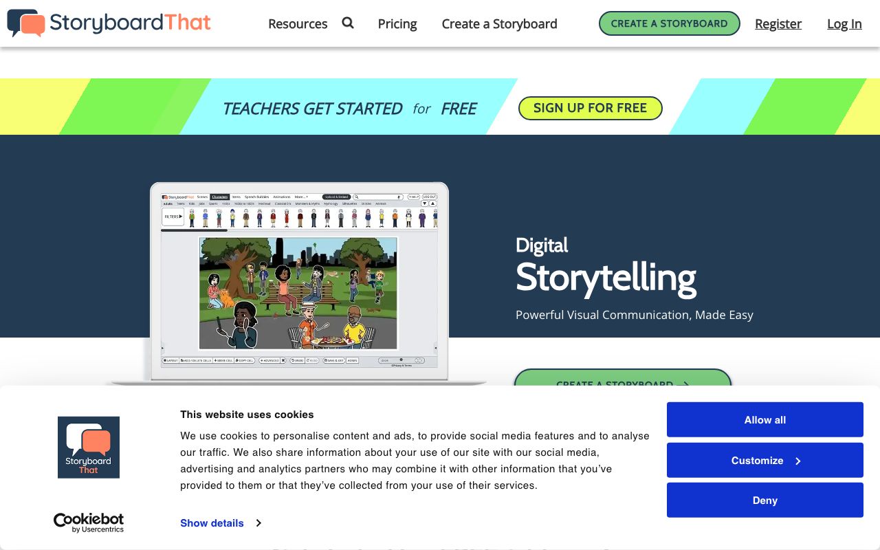 Storyboard That — zrzut ekranu interfejsu