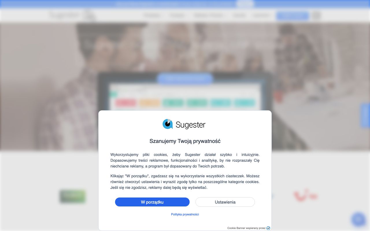 Sugester — zrzut ekranu interfejsu