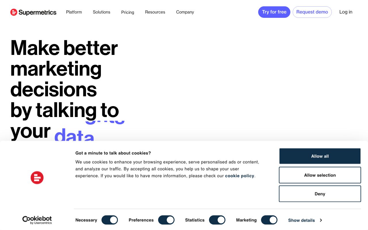 Supermetrics — zrzut ekranu interfejsu