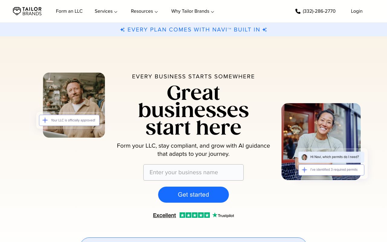 Tailor Brands — zrzut ekranu interfejsu