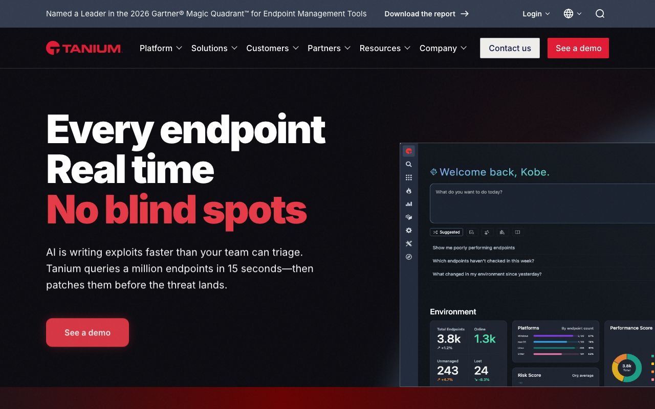 Tanium — zrzut ekranu interfejsu