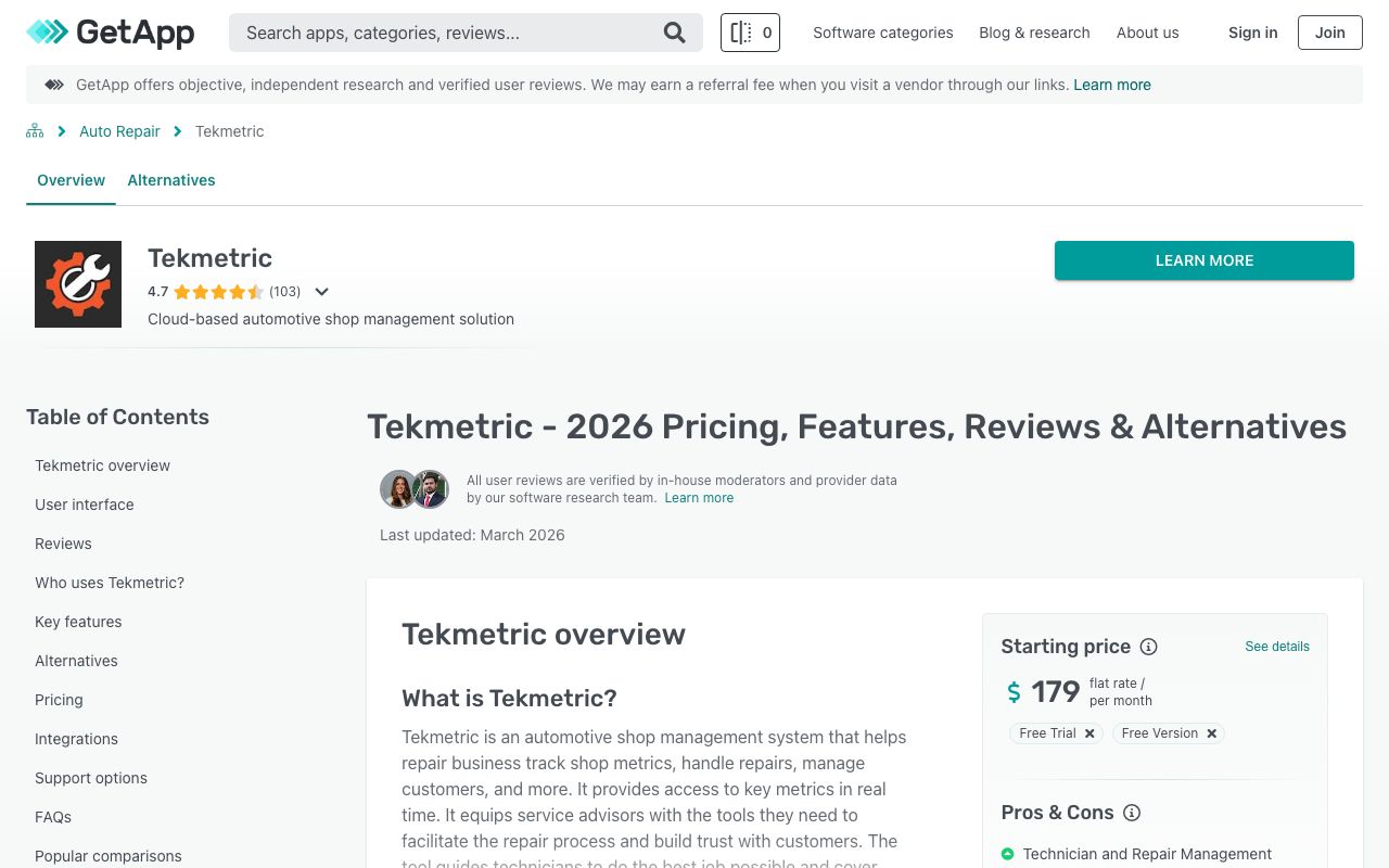 Tekmetric — zrzut ekranu interfejsu