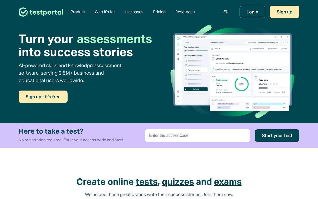 Testportal — zrzut ekranu interfejsu