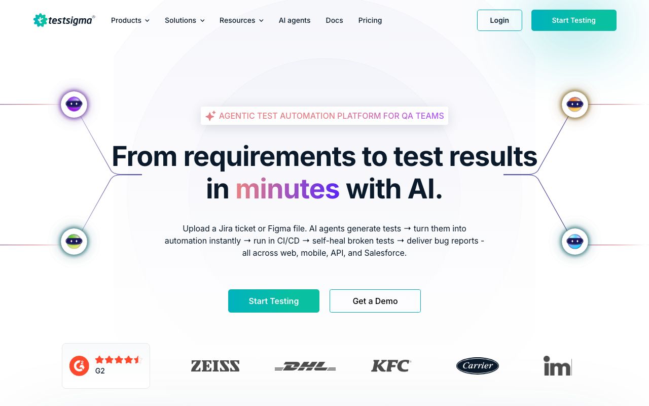 Testsigma — zrzut ekranu interfejsu