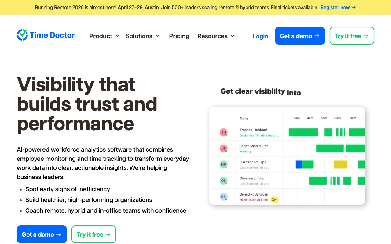 Time Doctor Software 2026: Features, Integrations, Pros & ... — zrzut ekranu interfejsu