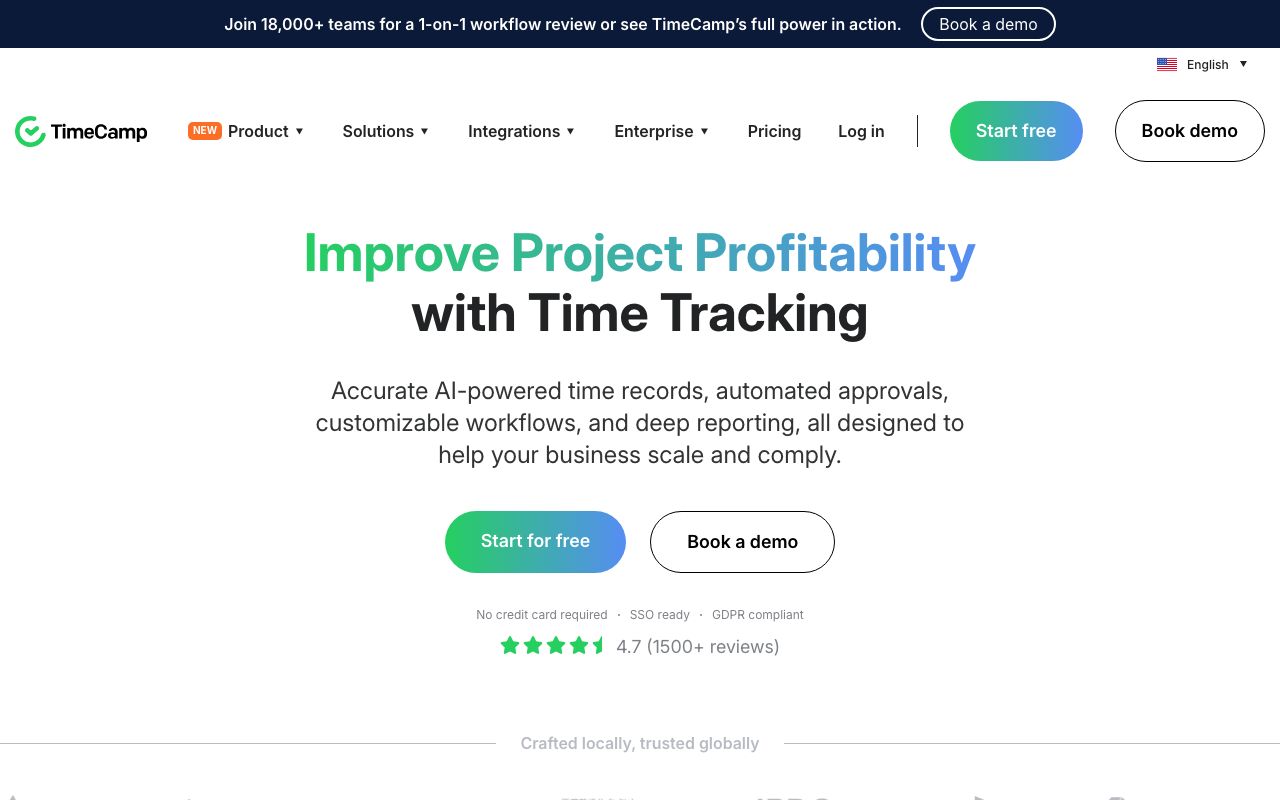 TimeCamp — zrzut ekranu interfejsu