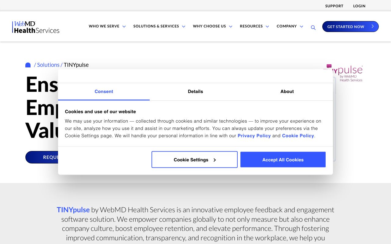 TINYpulse Reviews, Pros and Cons — zrzut ekranu interfejsu