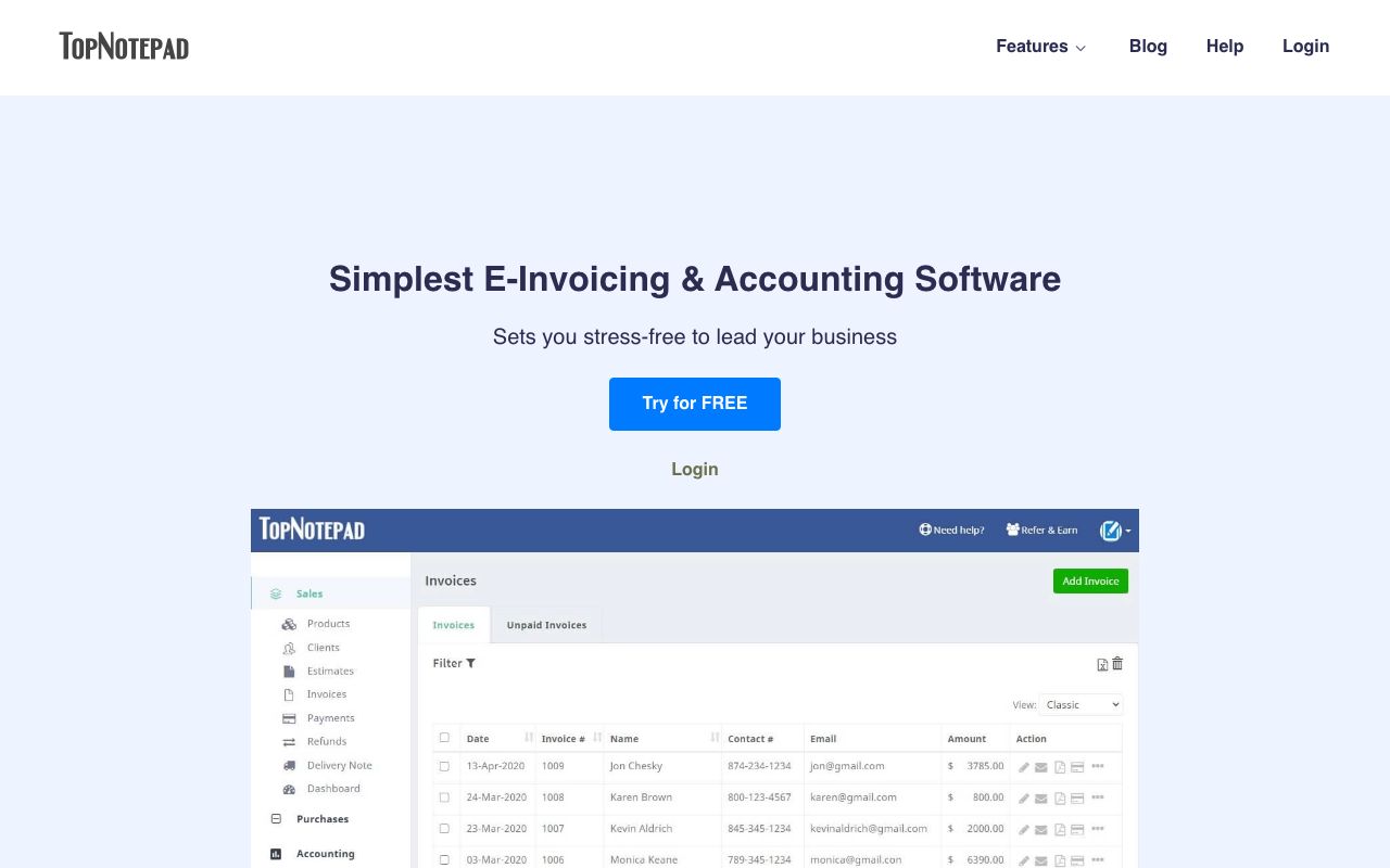 TopNotepad — zrzut ekranu interfejsu