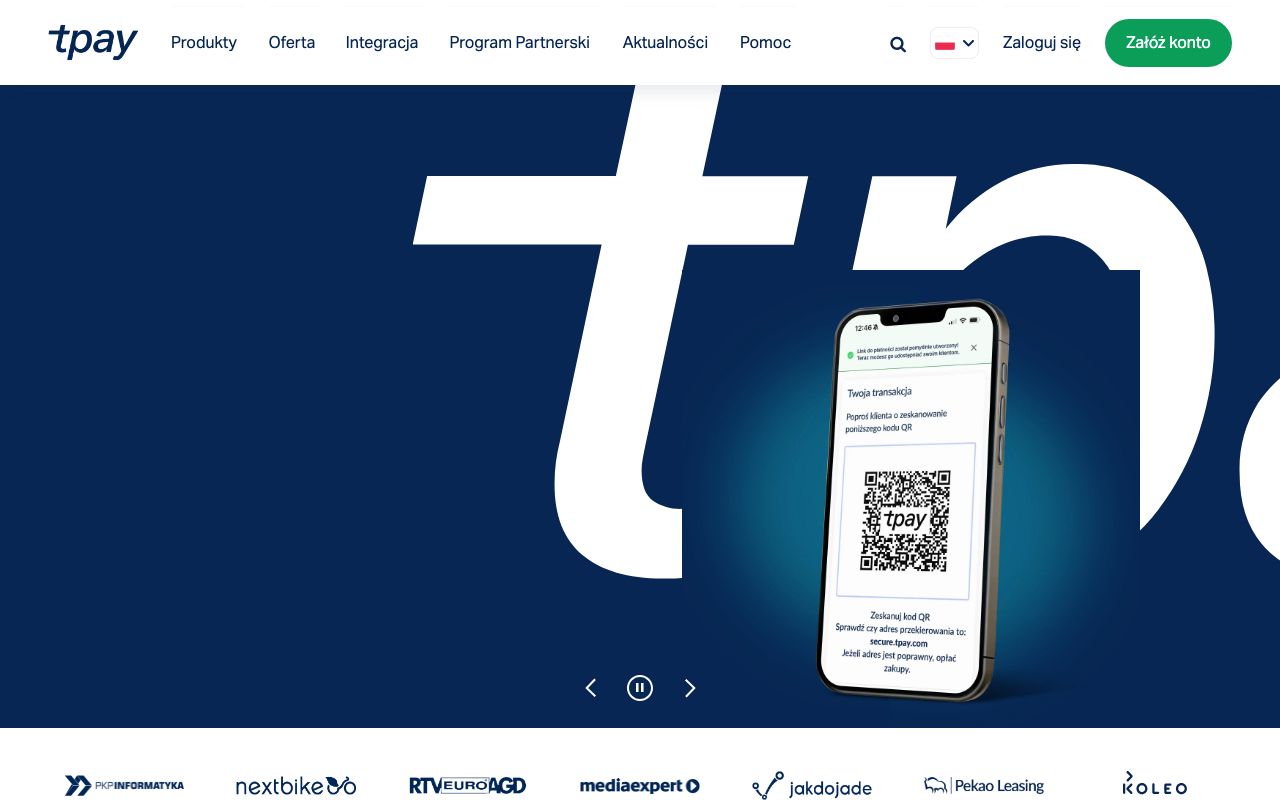 Tpay — zrzut ekranu interfejsu