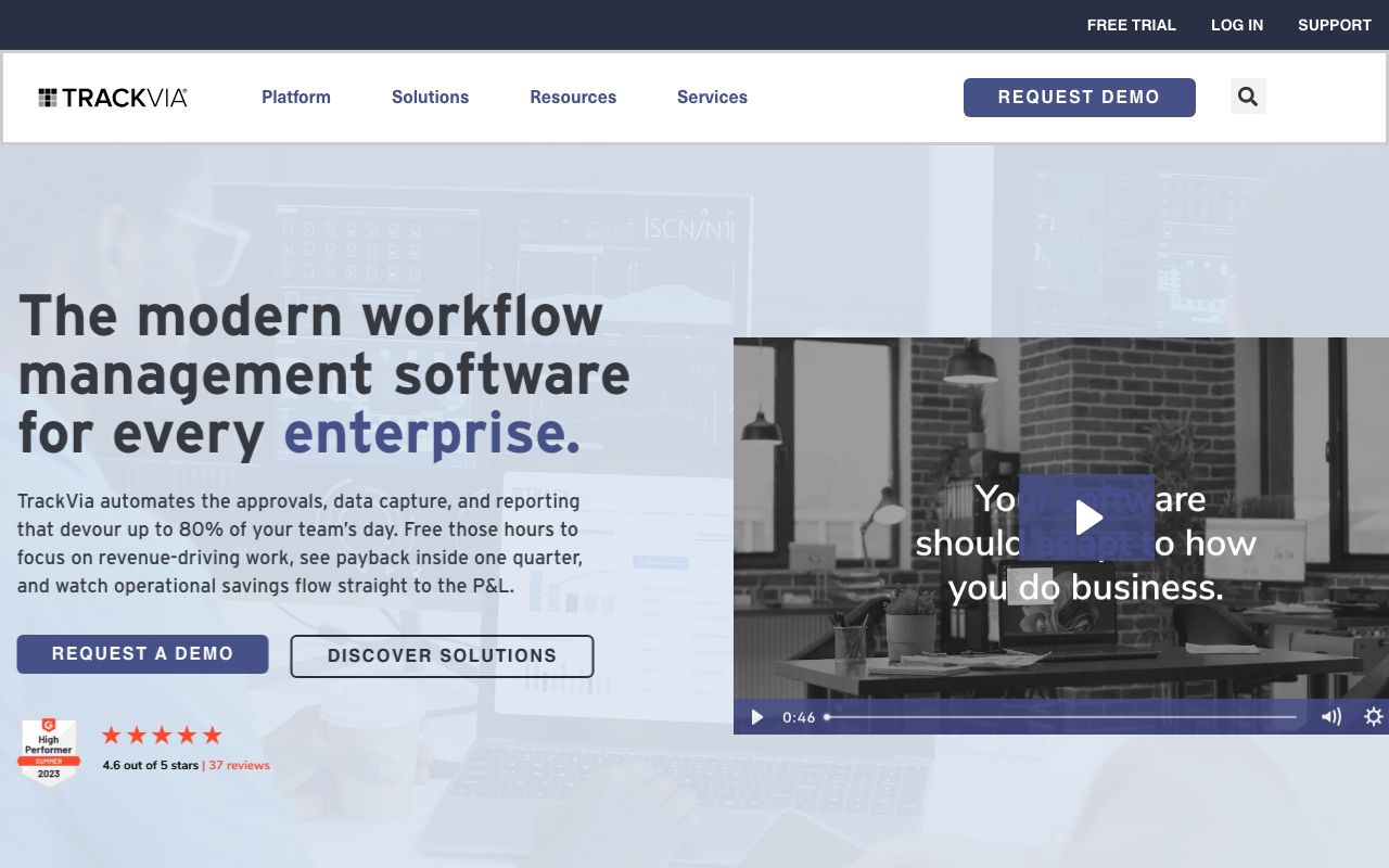 TrackVia — zrzut ekranu interfejsu