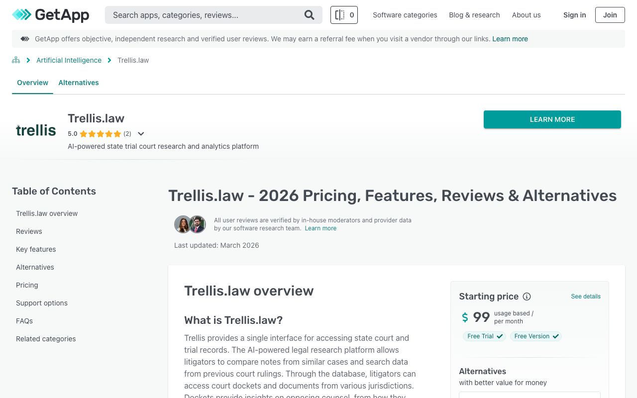 Trellis.law — zrzut ekranu interfejsu