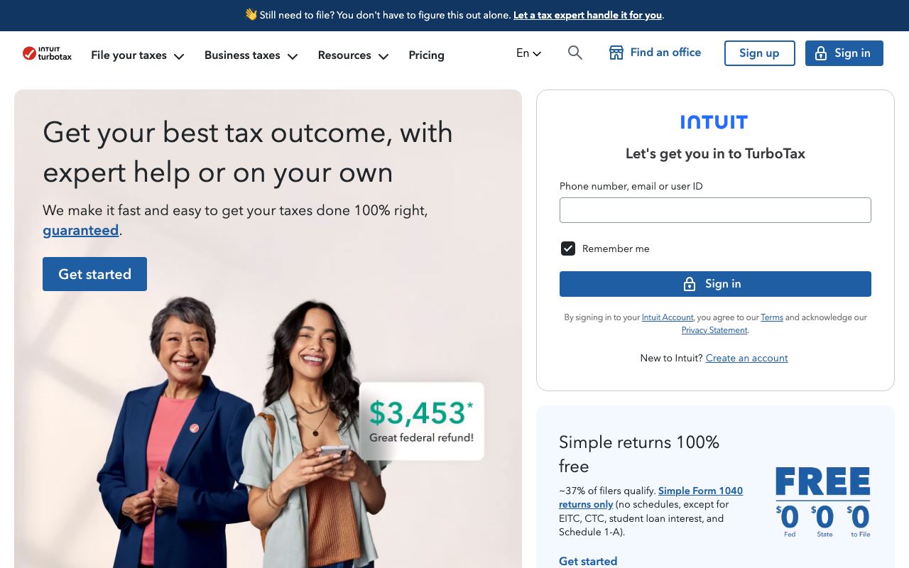 TurboTax Business — zrzut ekranu interfejsu