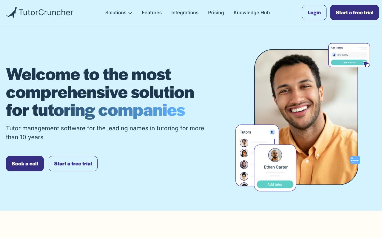 TutorCruncher — zrzut ekranu interfejsu