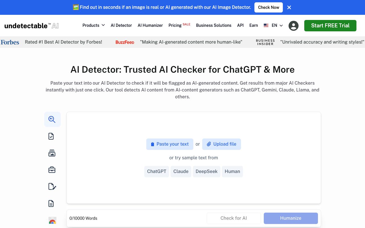 UNDETECTABLE AI — zrzut ekranu interfejsu