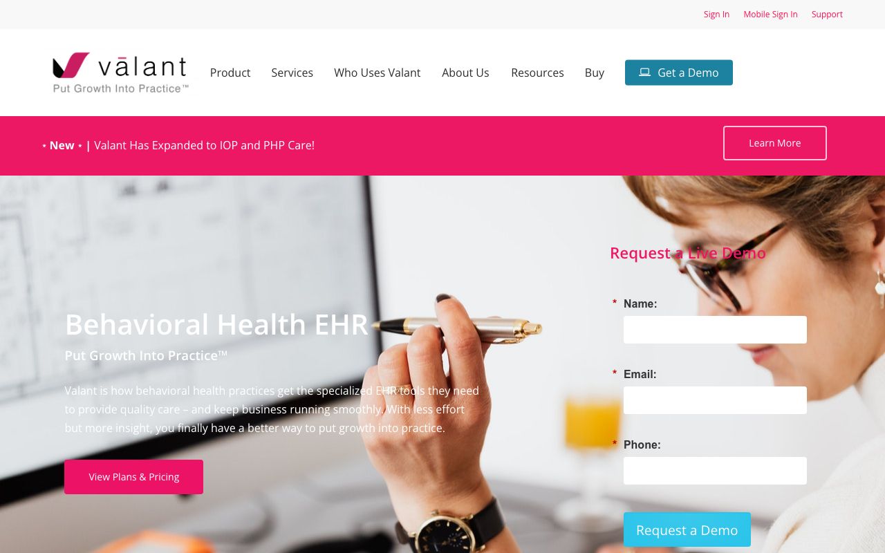 Valant EHR Suite — zrzut ekranu interfejsu