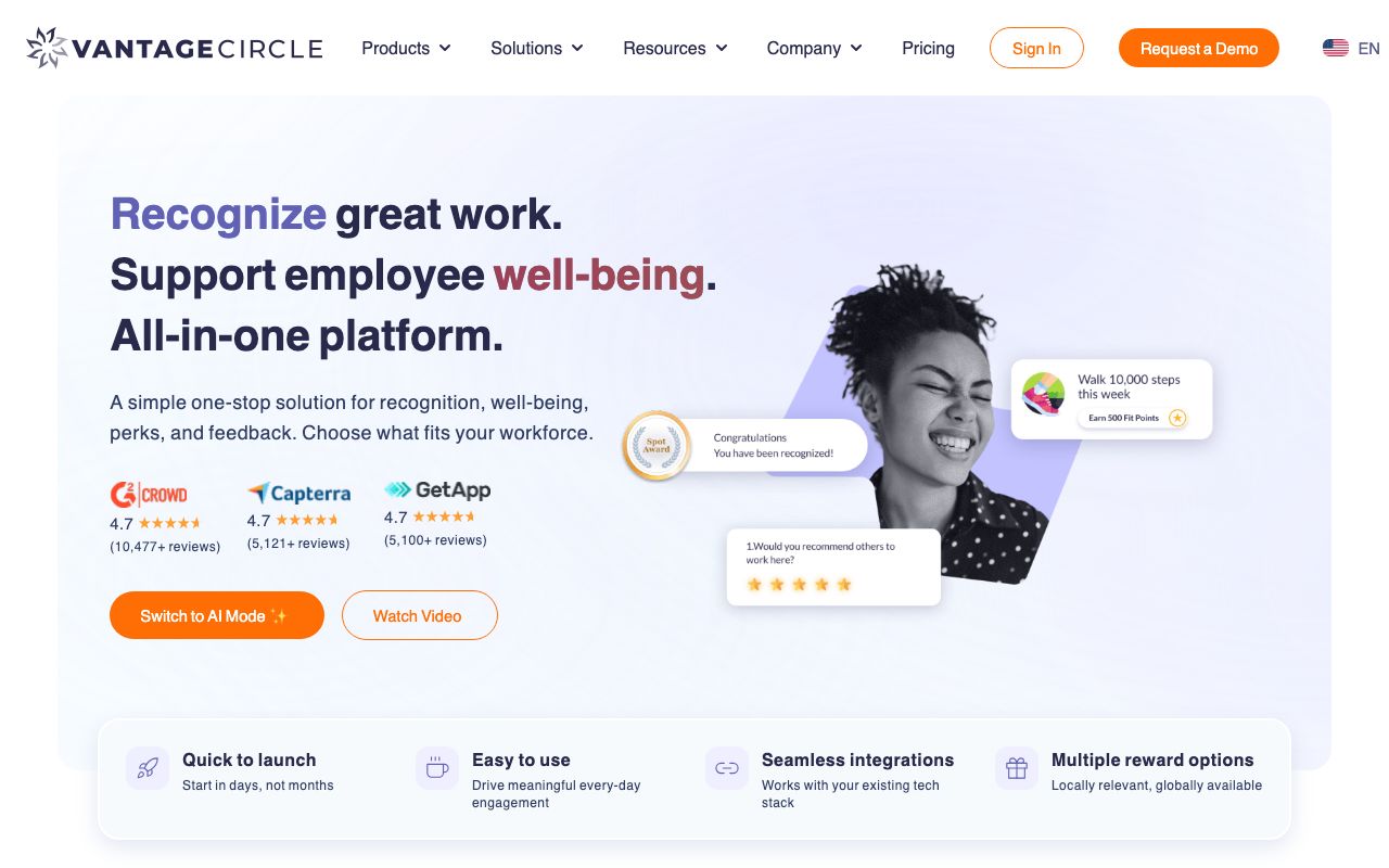 Vantage Circle — zrzut ekranu interfejsu