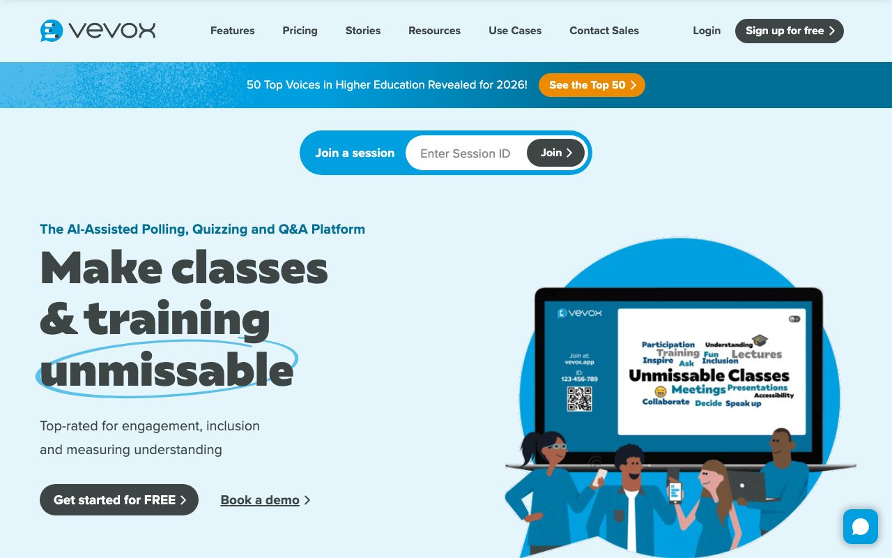 Vevox — zrzut ekranu interfejsu