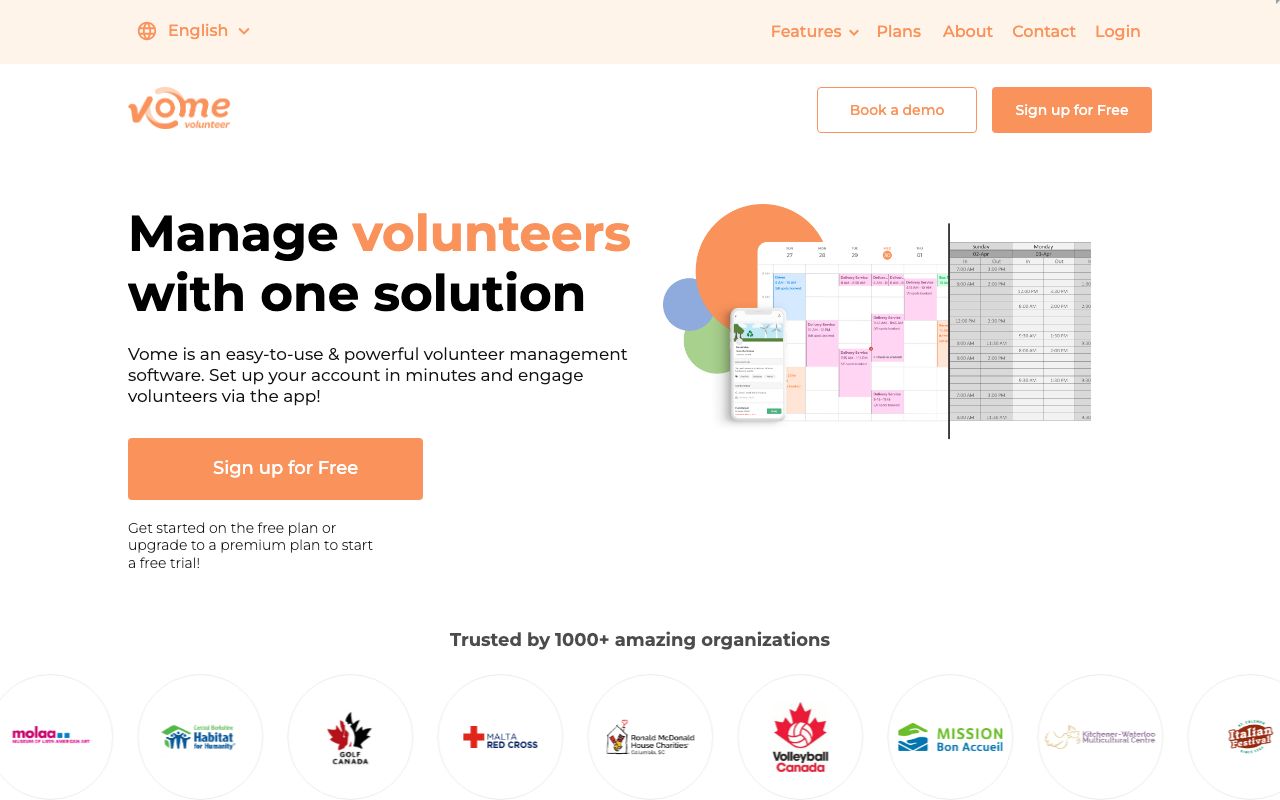Vome Volunteer — zrzut ekranu interfejsu