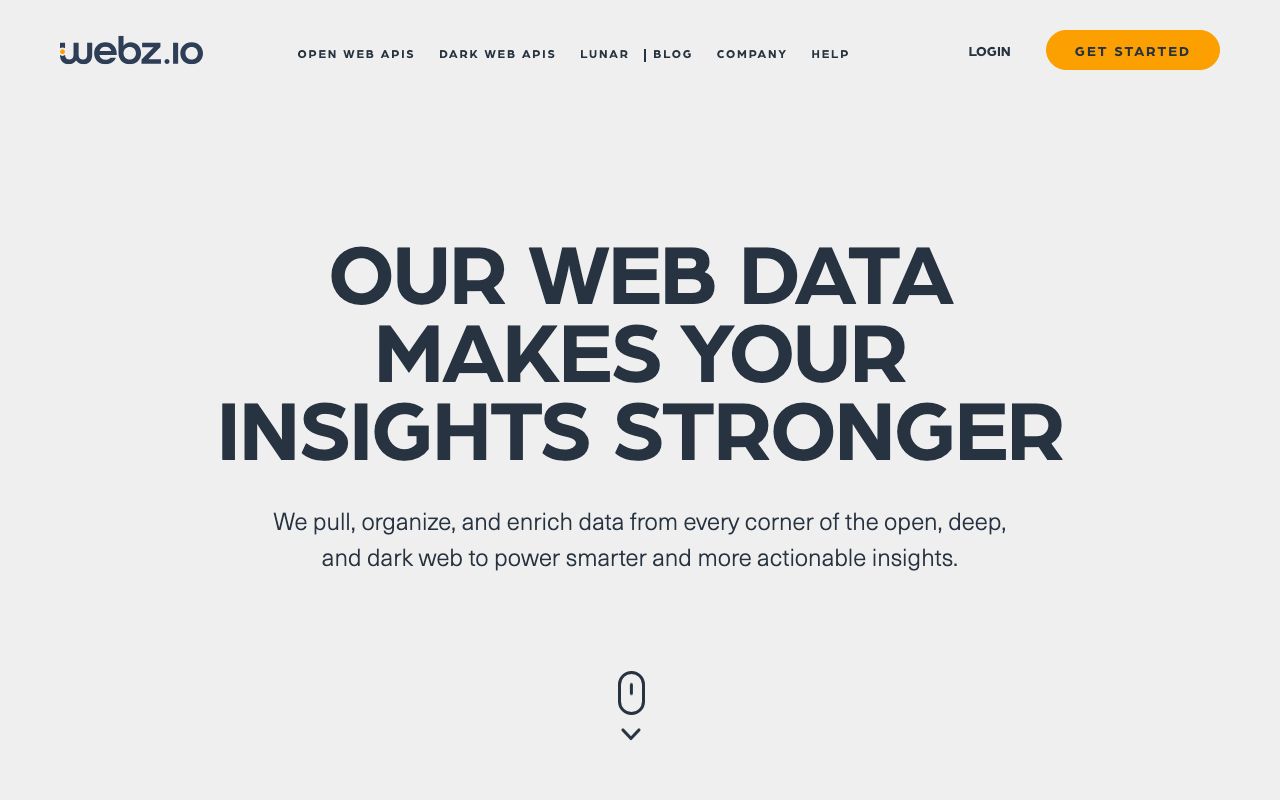 Webz.io — zrzut ekranu interfejsu