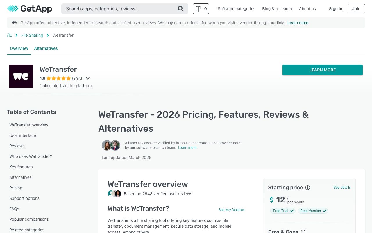 WeTransfer — zrzut ekranu interfejsu