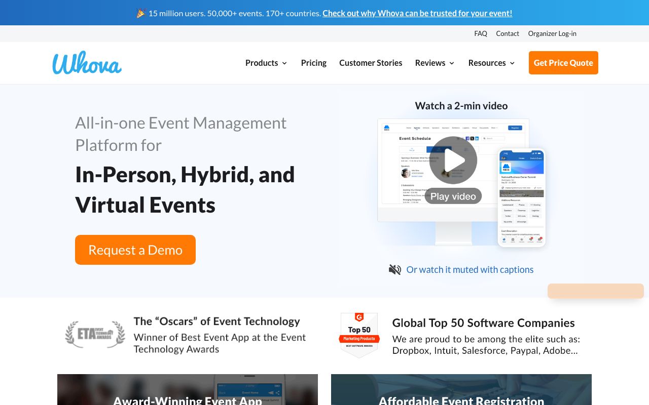 Whova. Verified Reviews, Pros & Cons — zrzut ekranu interfejsu