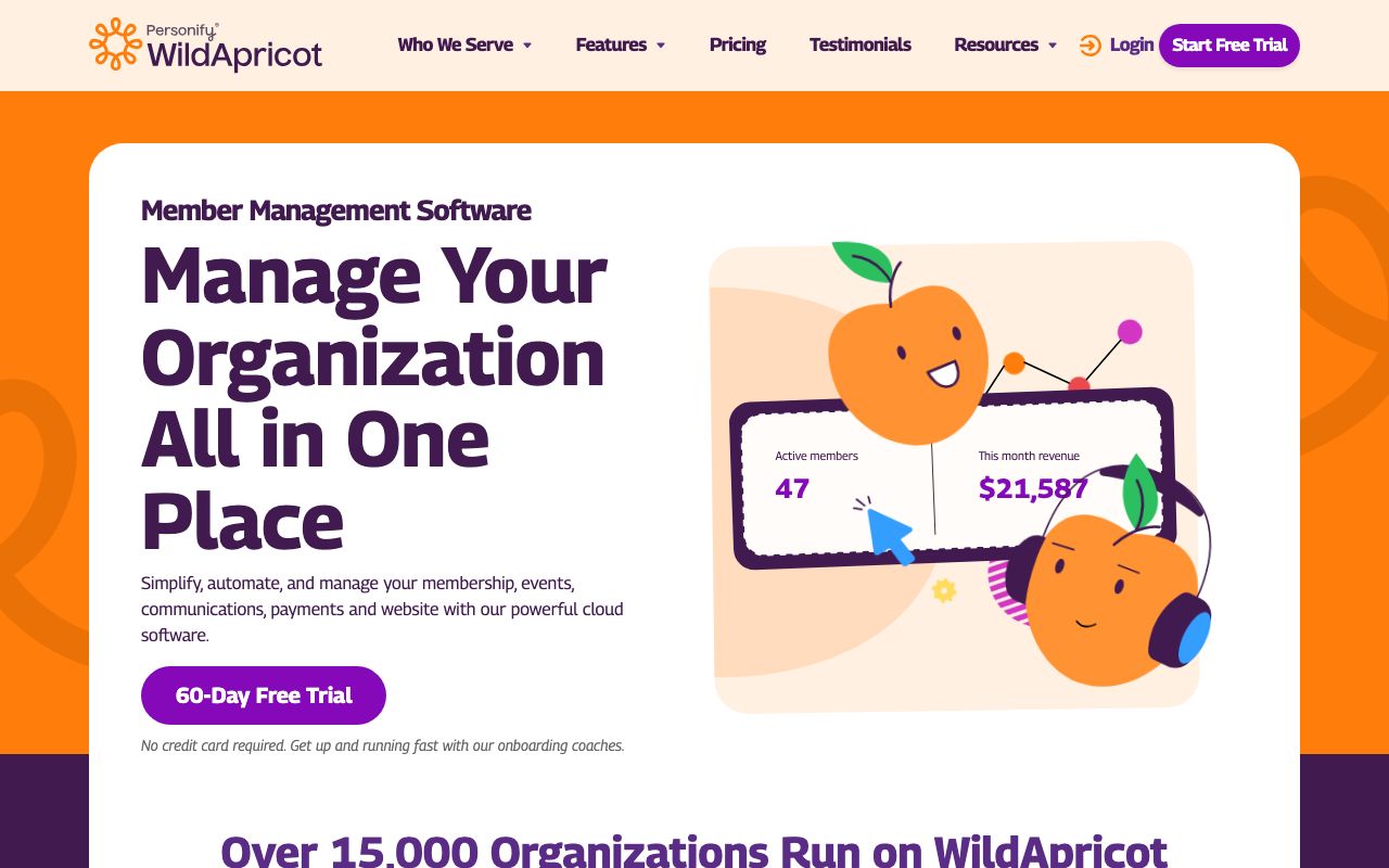 WildApricot — zrzut ekranu interfejsu