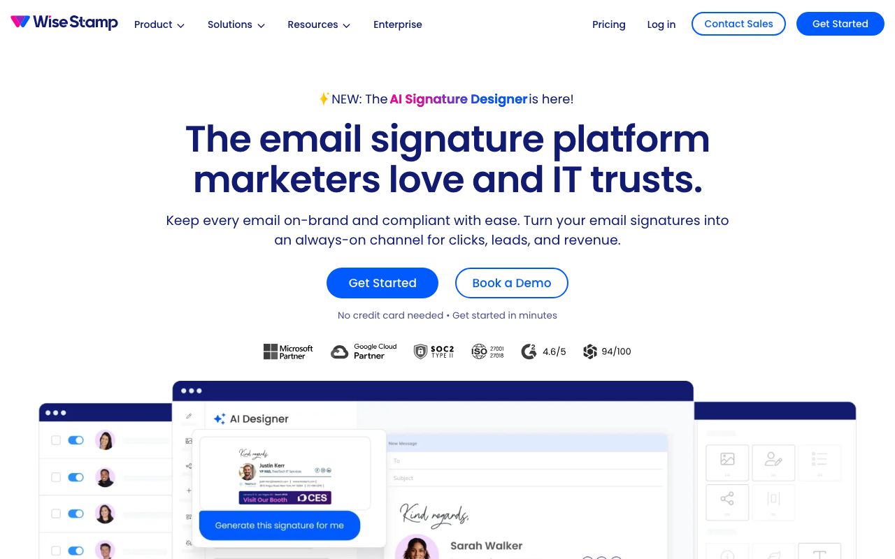 WiseStamp — zrzut ekranu interfejsu