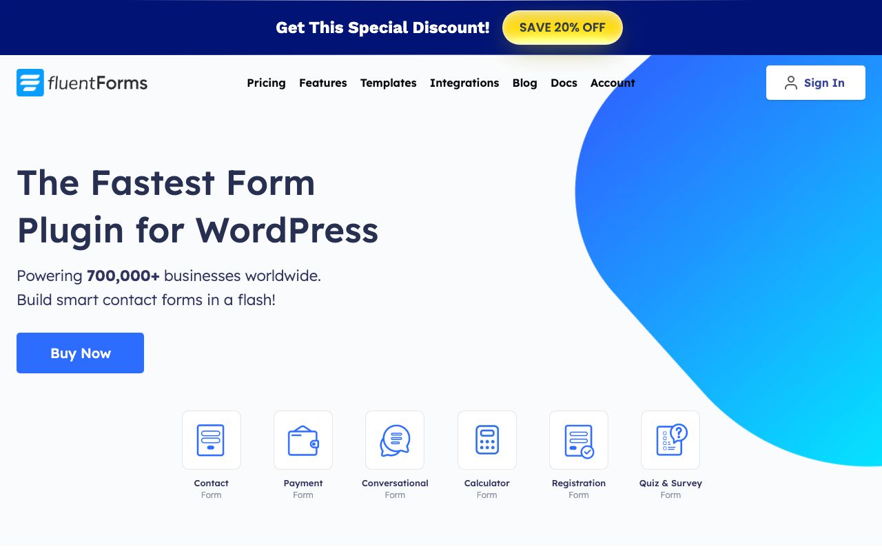 Fluent Forms — zrzut ekranu interfejsu