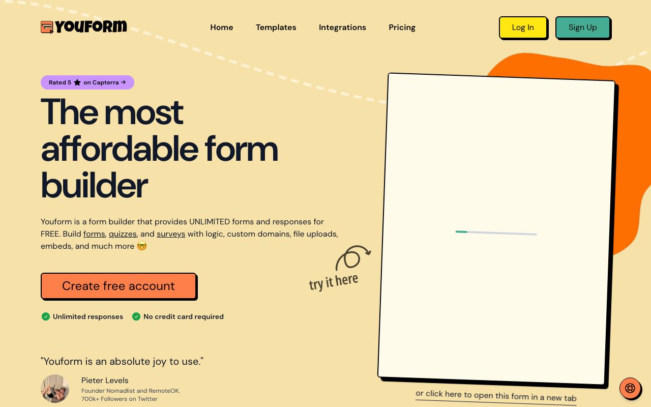 Youform — zrzut ekranu interfejsu