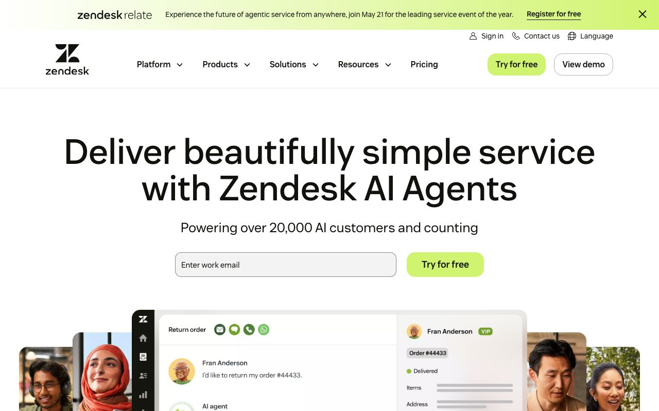 Zendesk — zrzut ekranu interfejsu