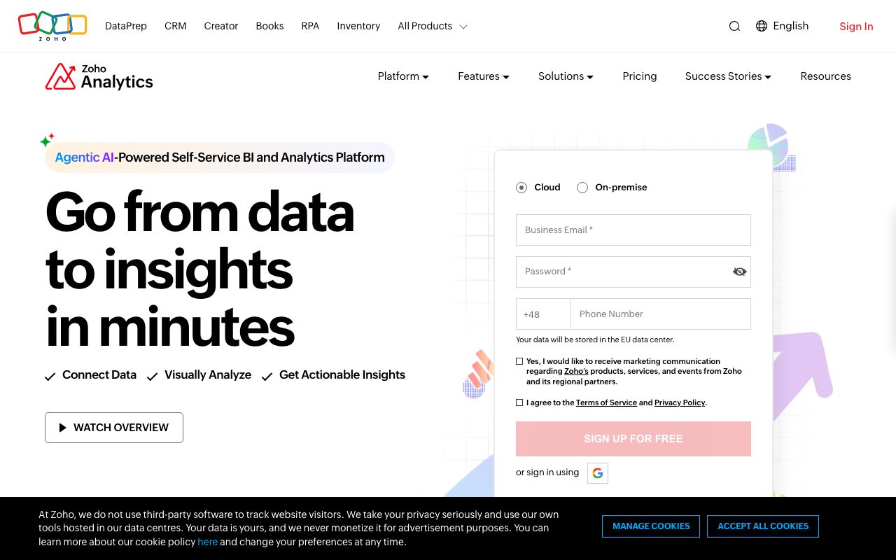 Zoho Analytics — zrzut ekranu interfejsu