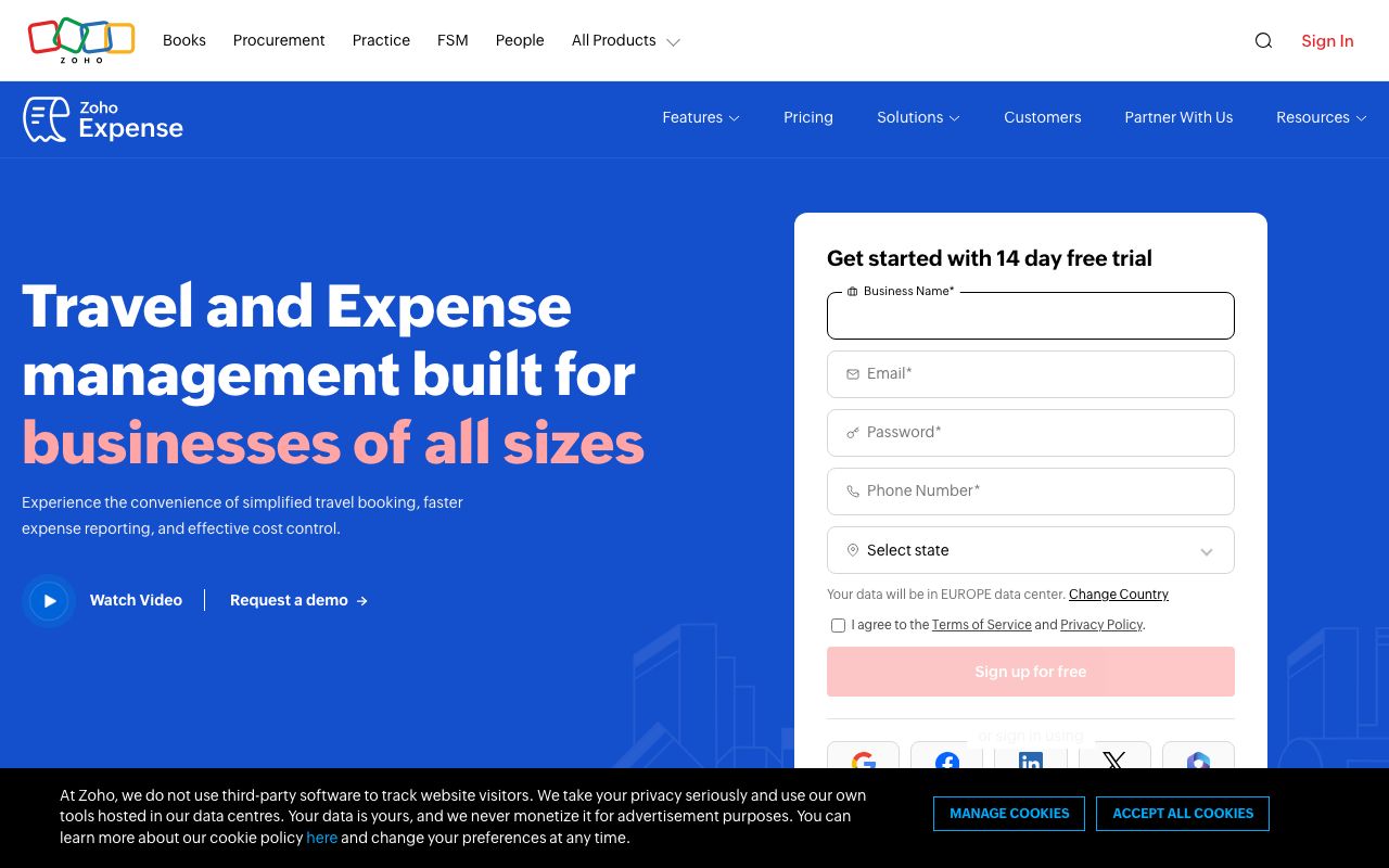 Zoho Expense — zrzut ekranu interfejsu