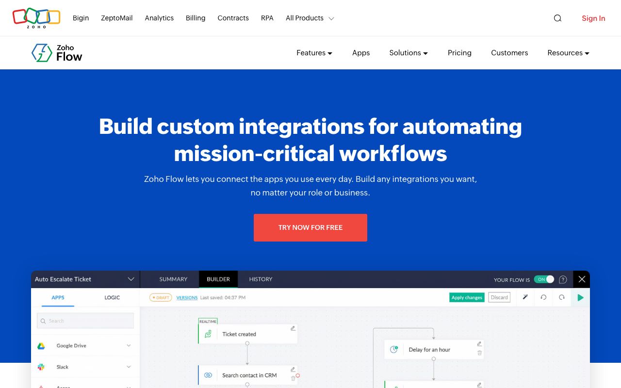 Zoho Flow — zrzut ekranu interfejsu