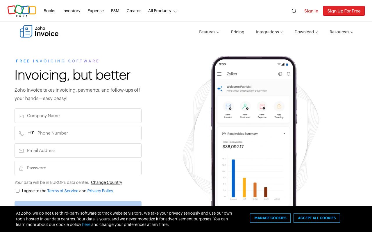 Zoho Invoice — zrzut ekranu interfejsu