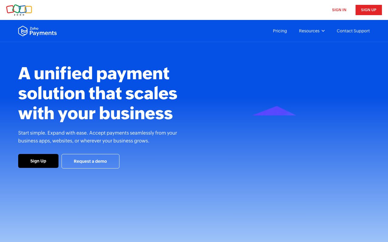 Zoho Payments — zrzut ekranu interfejsu