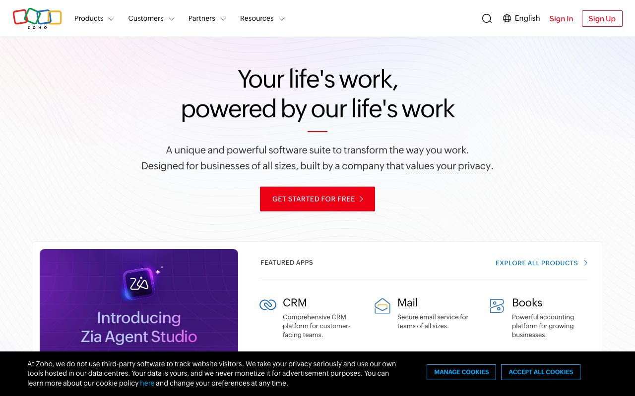 Zoho Payroll — zrzut ekranu interfejsu