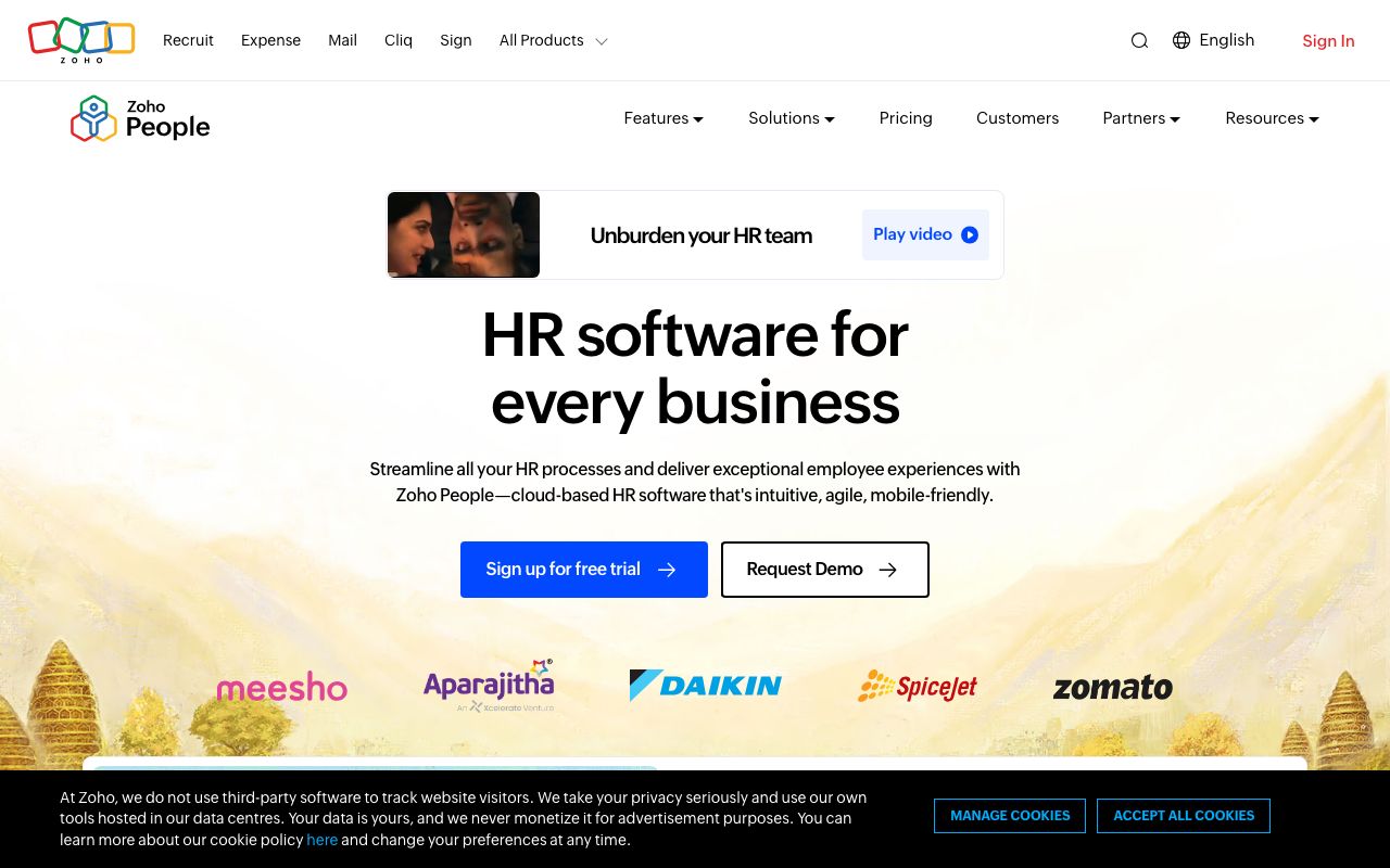 Zoho People — zrzut ekranu interfejsu