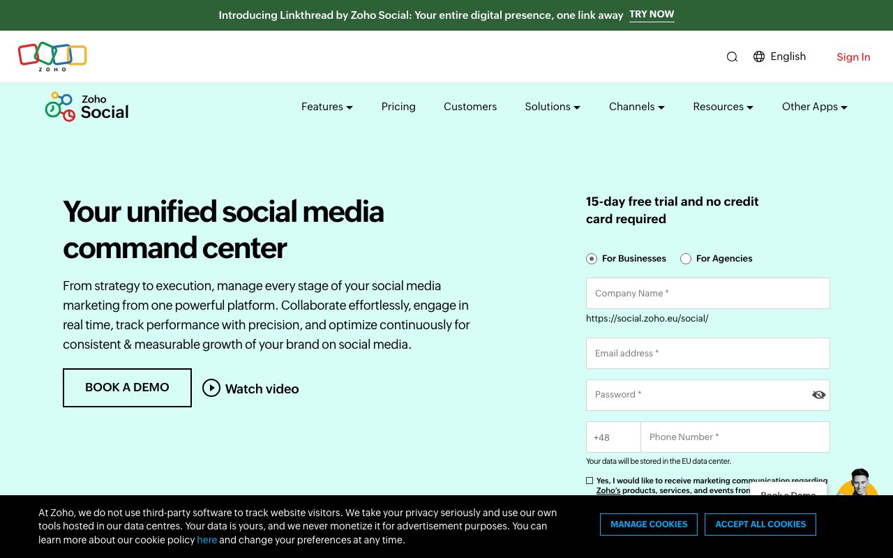 Zoho Social — zrzut ekranu interfejsu
