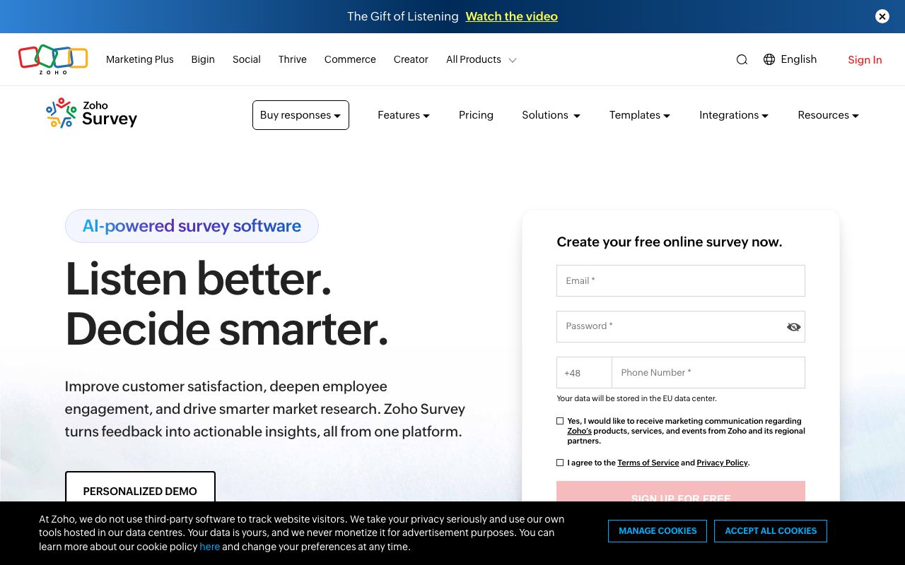 Zoho Survey — zrzut ekranu interfejsu